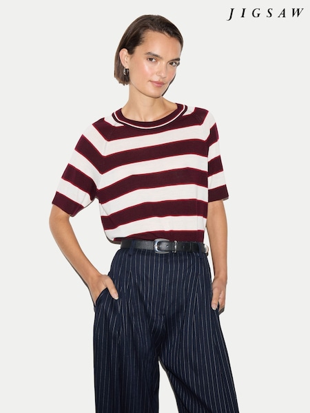 Red - Jigsaw Striped Merino Raglan T-shirt