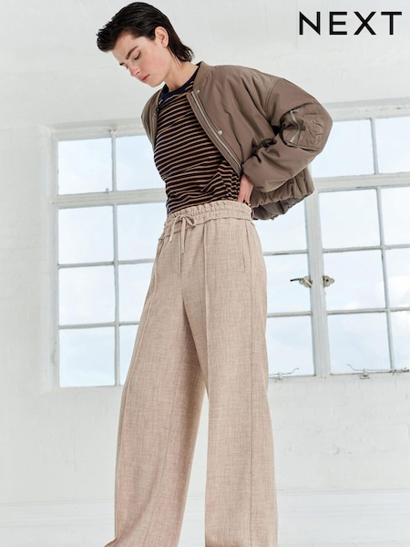 Beige Textured Elasticated Wide Leg Trousers (183634) | €14