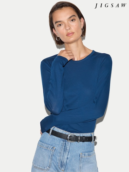 Blue - Jigsaw Long Sleeve 100% Cotton Top