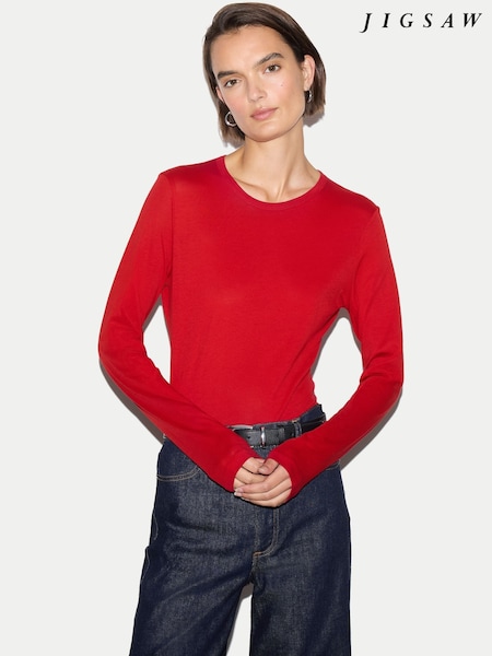 Bright Red - Jigsaw Long Sleeve 100% Cotton Top