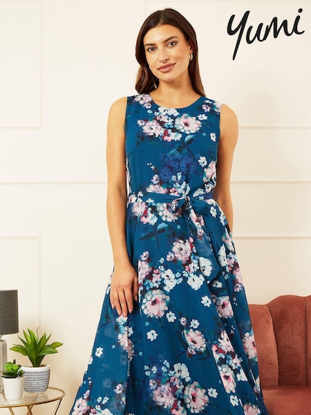 Yumi Blue Watercolour Floral Midi Skater Dress (183772) | € 65