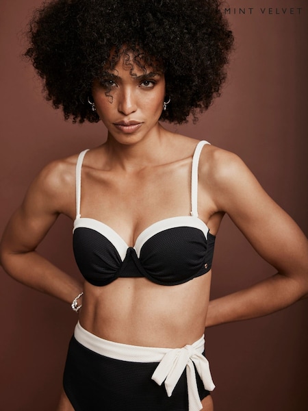 Mint Velvet Black/White Tie Detail Bikini Briefs (183799) | ₪176
