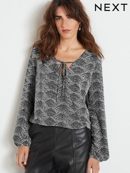 Silver Scallop Sparkle Jacquard Long Sleeve Wrap Blouse (184021) | € 30