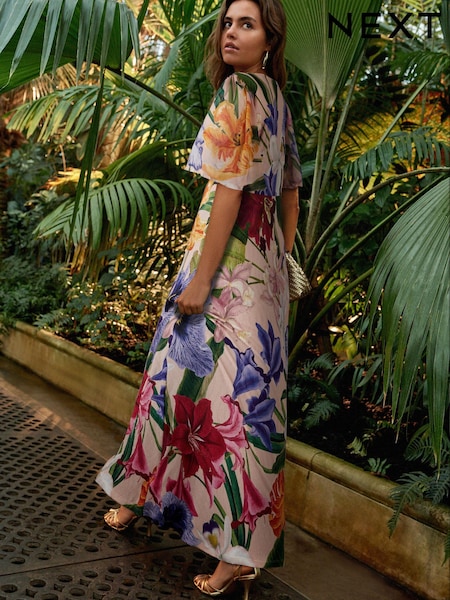 Palstellrosa/Blumendesign - Kew Collection V-Neck Short Sleeve Maxi Dress (184096) | 28 €