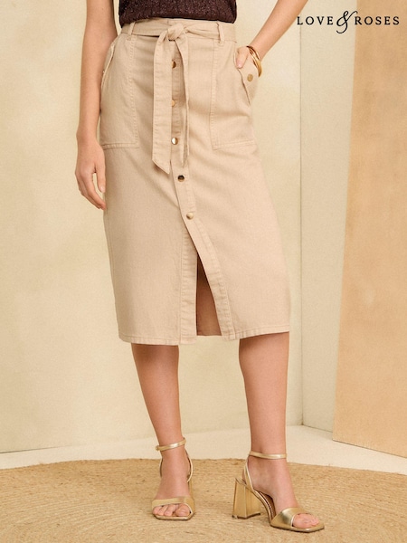 Love & Roses Cotton Utility Button Through Midi Skirt (184157) | 143 LEI