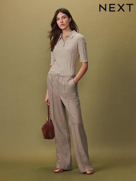 Beige Brushed Elasticated Waist Wide Leg Trousers (184304) | AED84