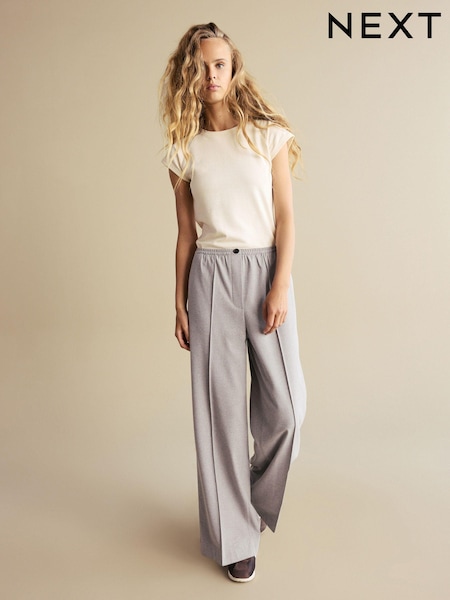 Grey Brushed Elasticated Waist Wide Leg Trousers (184341) | AED84