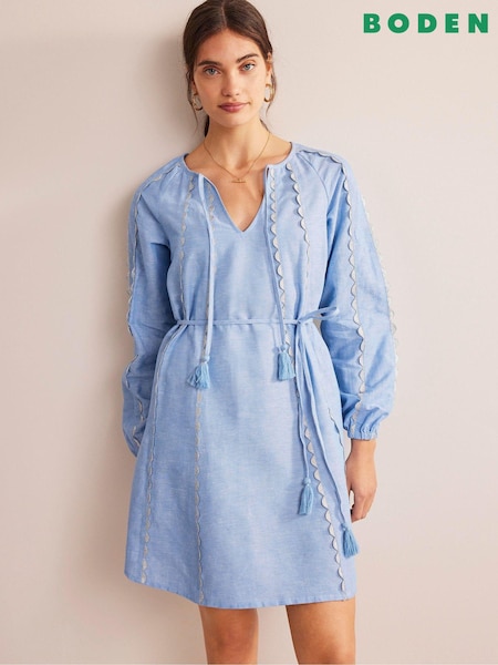 Boden Blue Ric Rac Linen Mini Dress (184378) | €53