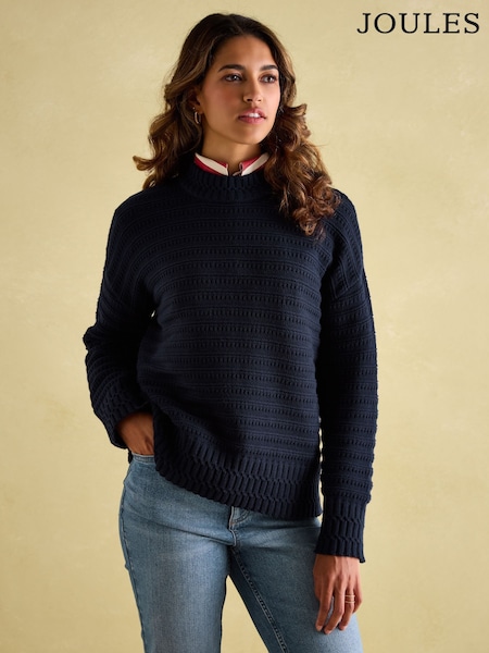 Joules Bernie Navy Blue Crew Neck Textured Jumper Contains Merino Wool (184981) | €52.50