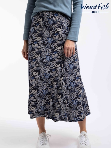 أزرق داكن أزرق - Weird Fish Ares Printed Jersey A-line Maxi Skirt