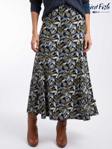 Blue - Weird Fish Ares Printed Jersey A-line Maxi Skirt