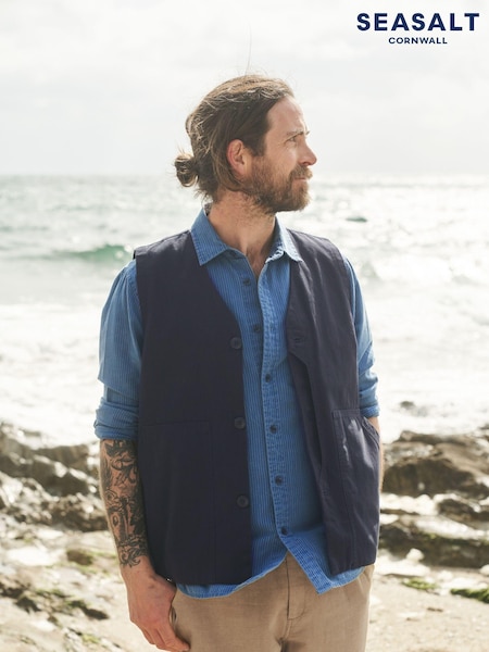 Seasalt Cornwall Blue Organic Cotton Metern Waistcoat (185323) | €95