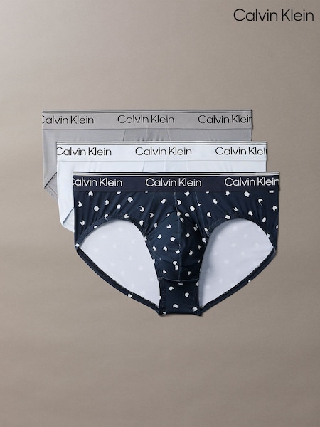 Blue - Regular Calvin Klein Hip Briefs 3 Pack Microfibre Stretch