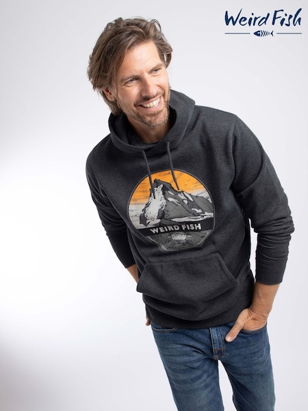 Svart - Regular Weird Fish Wills Front Print Graphic Popover Hoodie