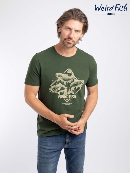 Vert - Regular Weird Fish Jumping Fish Front Print Graphic T-shirt