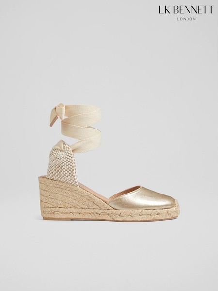 LK Bennett Yellow Maureen Metallic Leather Espadrilles Shoes (185899) | €228