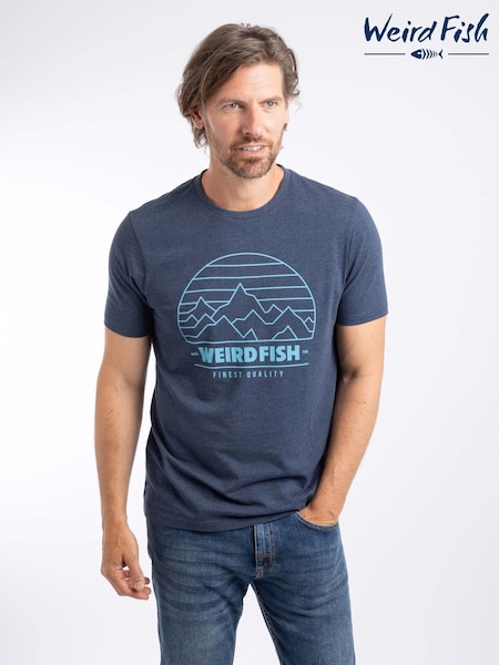 Blue - Regular Weird Fish Off Grid Front Print Graphic T-shirt
