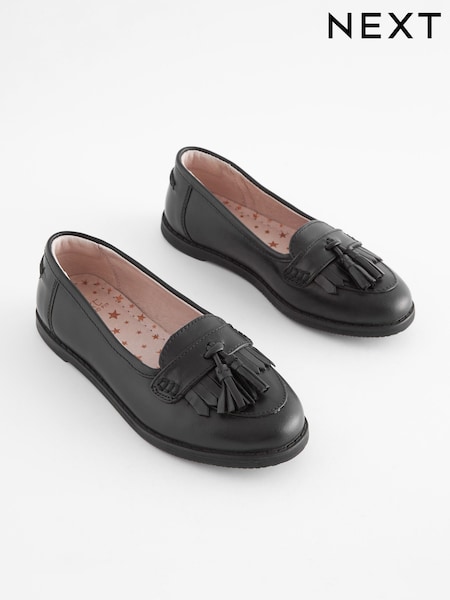 Black Wide Fit (G) School Leather Tassel Loafers (185952) | €23 - €29