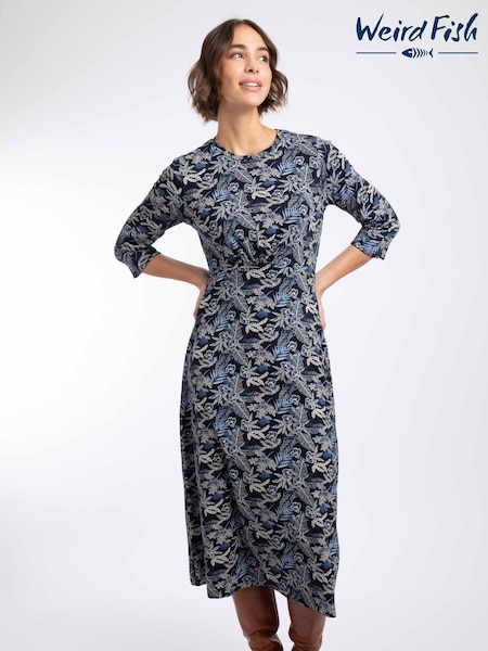 Blue - Weird Fish Felicity Printed Jersey Midi Dress
