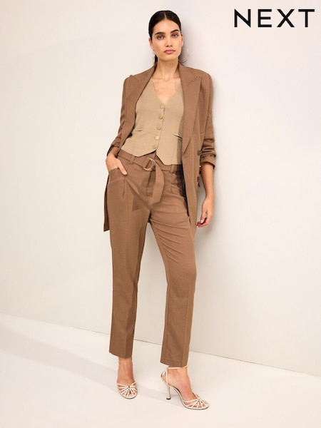 Camel Brown Twill Belted Tapered Trousers (186096) | €23