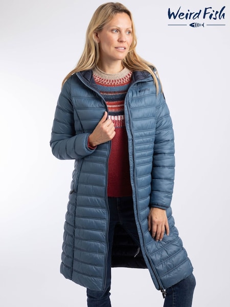 أزرق - Weird Fish Ravinia Lightweight Padded Long-line Jacket