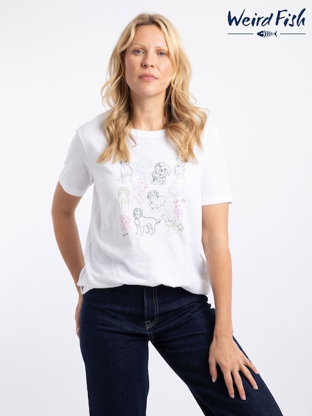 White - Weird Fish Pooches Front Print Graphic T-shirt