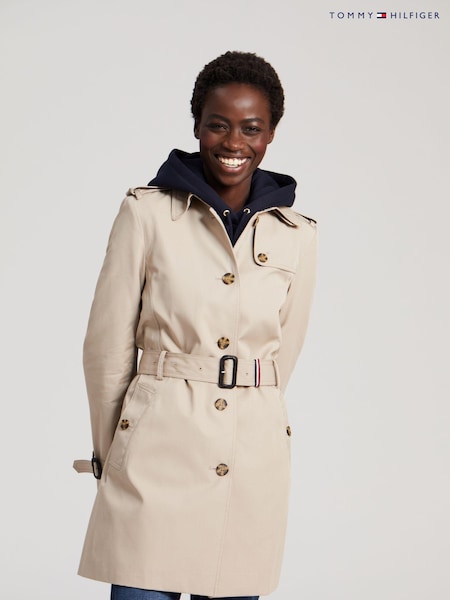 Tommy Hilfiger Camel Brown Heritage Single Breasted 100% Cotton Trench Coat (186234) | €147