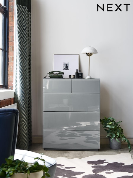 Grey Sloane Glass 5 Drawer Collection Luxe Chest of Drawers (186331) | €875