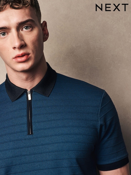 Black/Blue Zip Neck Smart Polo Shirt (186433) | €12