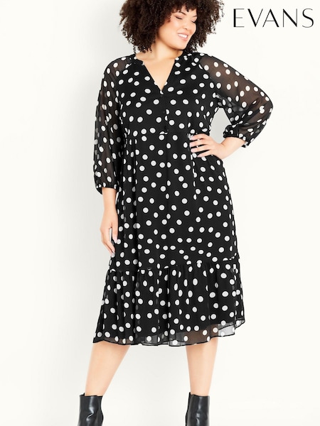 Evans Spot Tiered Black	Dress (186482) | €13