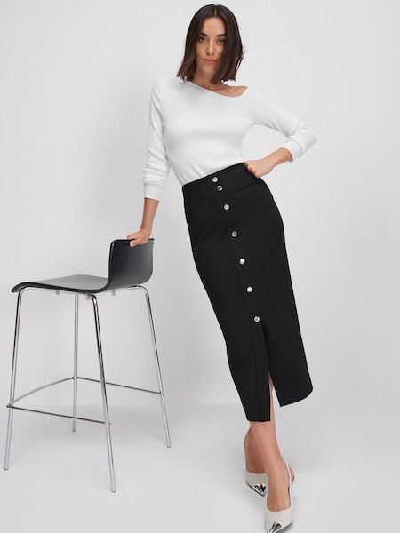 Black Tailored Gold Button Detail Midi Skirt (186502) | €13