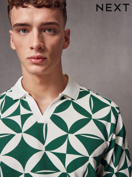 Green Cuban Collar Pattern 100% Cotton Polo Shirt (186537) | €15