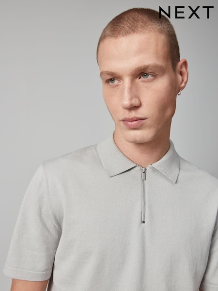 Grey Knitted Regular Fit Zip Polo Shirt (186556) | €6