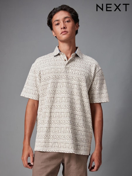 Neutral/White Textured Print Polo Shirt (186612) | €12