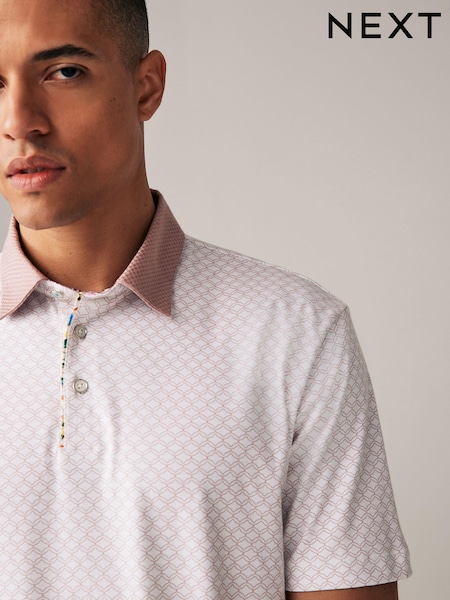 Pink Geo Print 100% Cotton Short Sleeve Smart Collar Polo Shirt (186645) | €6