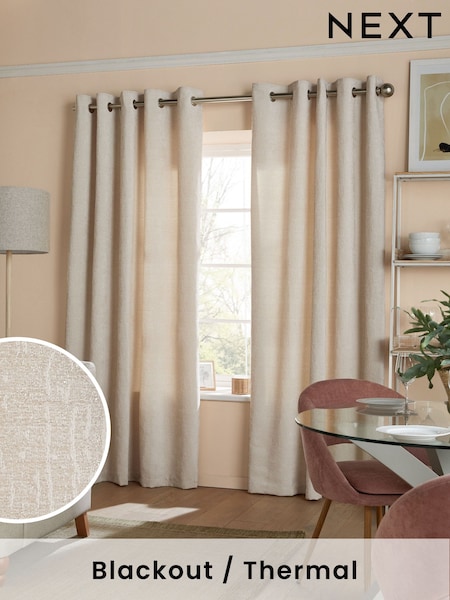 Natural Light Heavyweight Chenille Eyelet Blackout/Thermal Curtains (186677) | €88 - €208