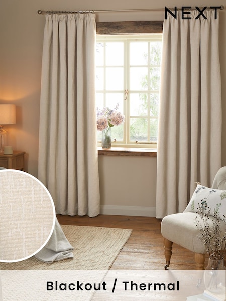 Natural Light Heavyweight Chenille Pencil Pleat Blackout/Thermal Curtains (186678) | R$ 685 - R$ 1,615