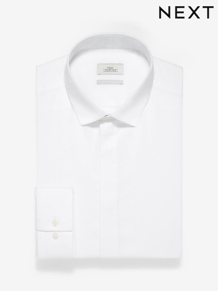 White Slim Fit Single Cuff Textured Concealed Placket Shirt (186764) | € 9