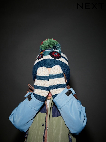 Blau/Ecru/Traktor - Hat and Mitten Set (3mths-10yrs) (186847) | 11 € - 14 €