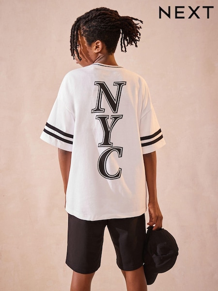 White 100% Cotton Short Sleeve Oversized Fit Varsity T-Shirt (3-16yrs) (186919) | AED28 - AED39
