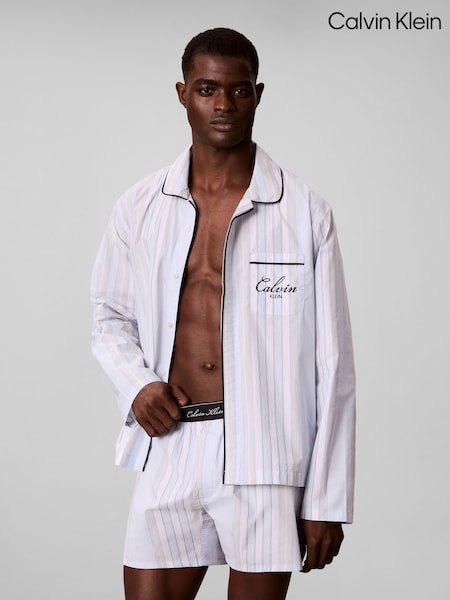 أزرق - Regular Calvin Klein Button-down Cotton Poplin Pyjama Shirt