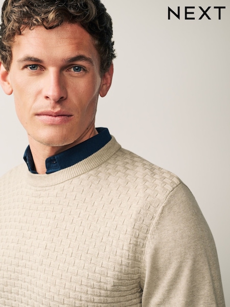 Neutral Texture Crew Neck Regular 100% Cotton Mock Shirt Jumper (186969) | €9