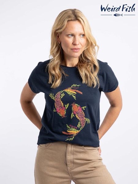 Μπλε - Weird Fish Fern Koi Carp Front Print Graphic T-shirt