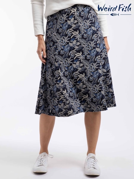 Blue - Weird Fish Romaro Printed Jersey Midi Skirt