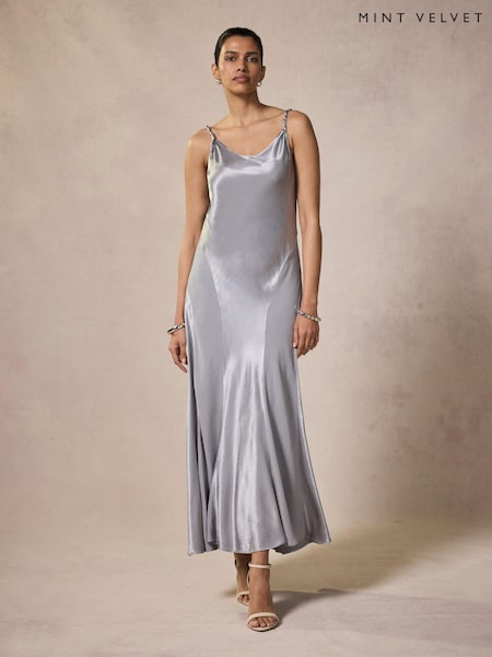 Grå - Mint Velvet Metallisk Satin Maxiklänning