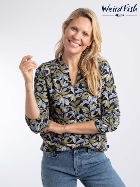 Aqua Blue - Weird Fish Brooke Printed V-neck Jersey Top