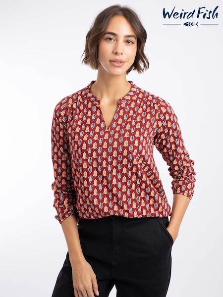 Orange - Weird Fish Brooke Printed V-neck Jersey Top