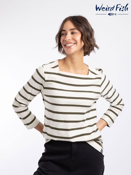 Green - Weird Fish Saffira Cotton Jersey Stripe Top