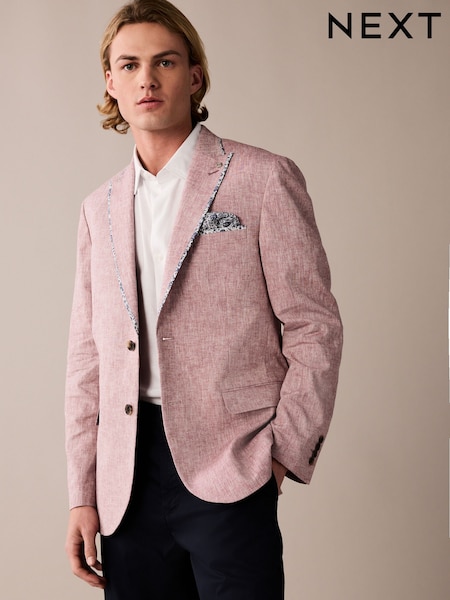 Pink Slim Fit Trimmed Linen Blazer (187779) | € 23