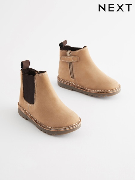 Stone Standard Fit (F) Warm Lined Leather Chelsea Boots (187977) | €10 - €11.50